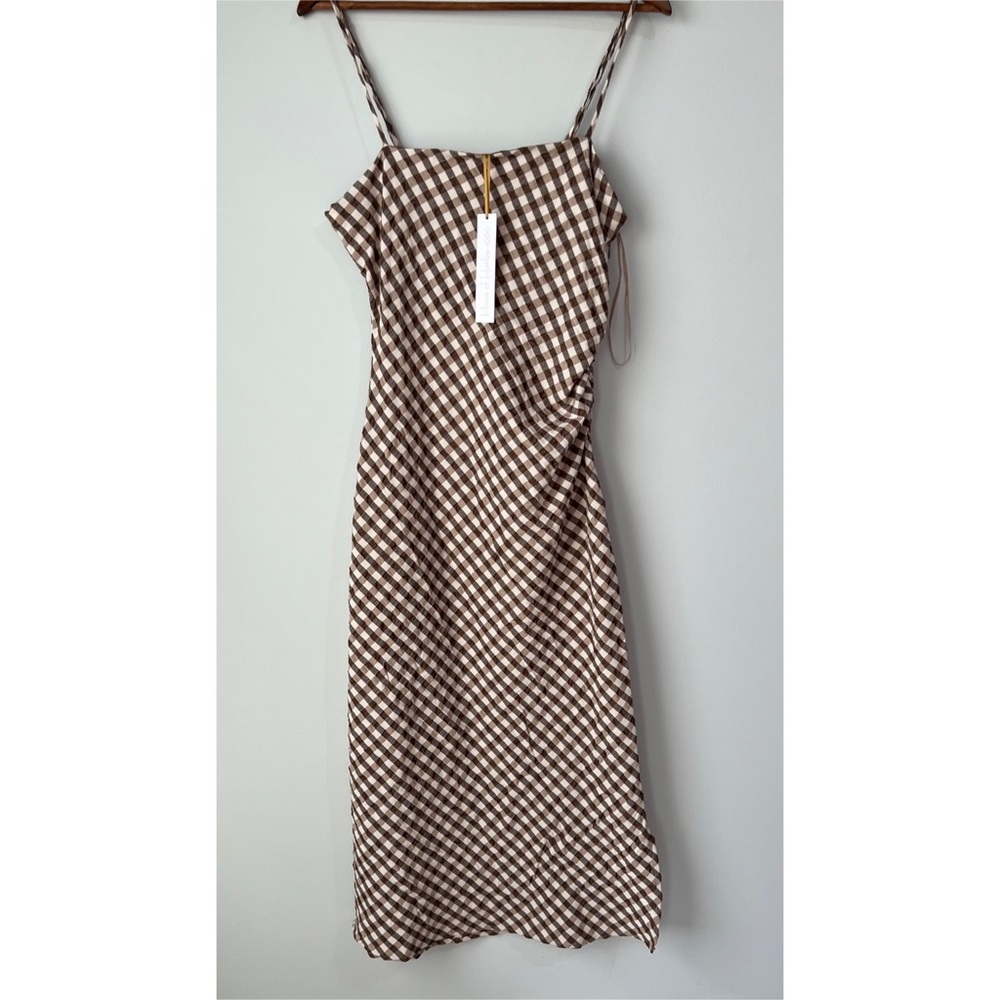 Anthropologie Brown and White Checkered Midi Dress